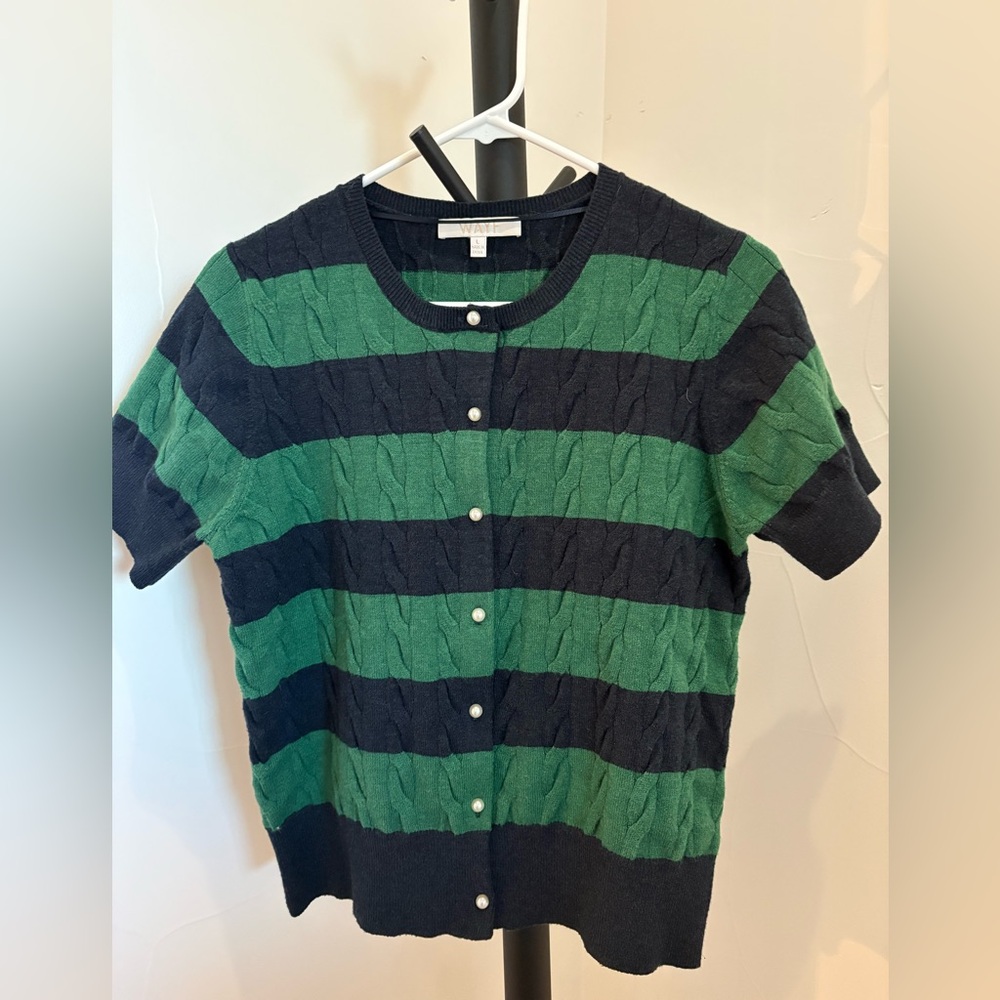 Wayf Navy and Green Striped Cardigan